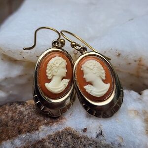Petitte 925 Silver Silver Cameo Earrings European Vintage Jewelry Dainty